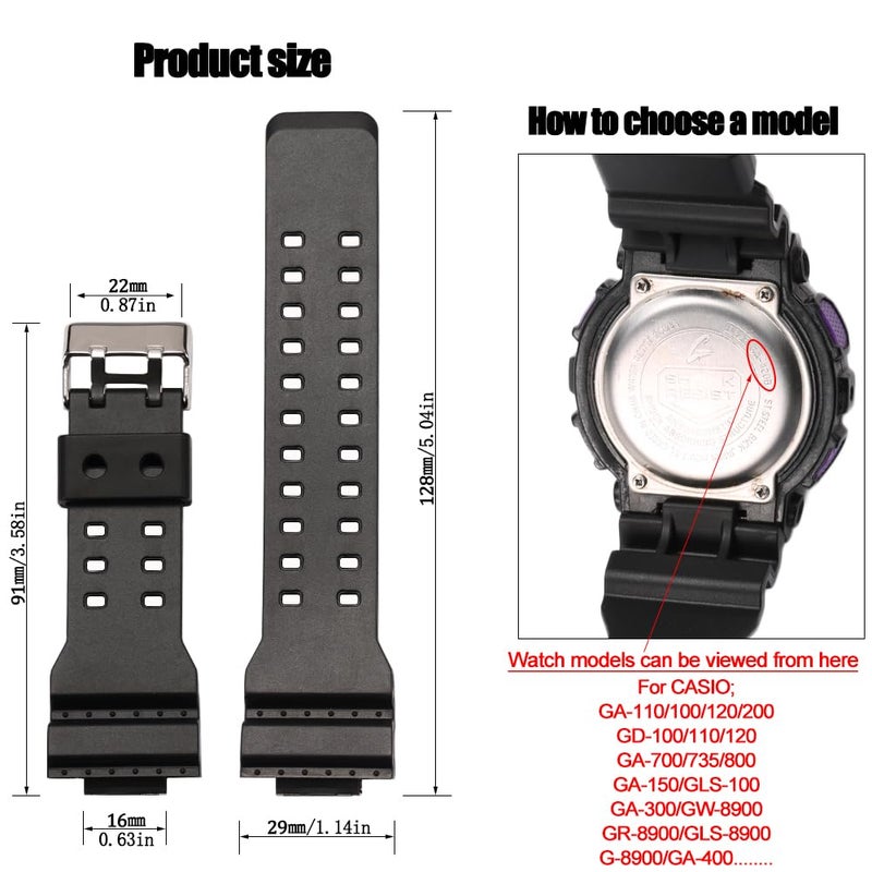 MCXGL 16mm Resin Strap Replacement for G-Shock ga110 ga100 ga120 gd100 g8900 Men's Rubber Watch Band - Image 2